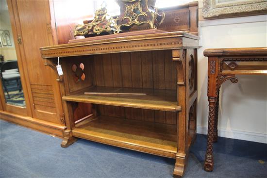 A Holland and Sons Gothic revival oak buffet or serving table, probably designed by Bruce Talbert, W.3ft 6in.